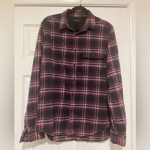 Theory Black and Red Plaid Casual Button Down Shirt